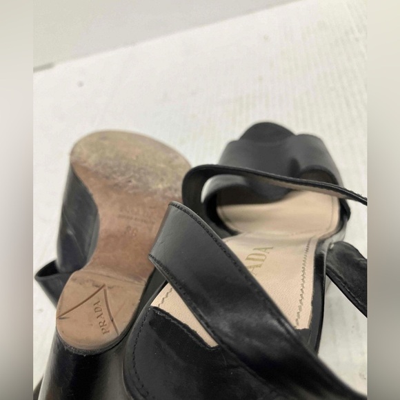 Coa Prada Calzature Donna asymmetrical black leather wedge sandal size 36